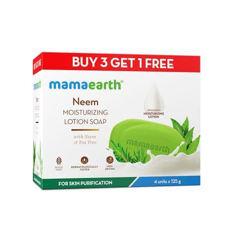 Mamaearth Neem Moisturizing Lotion Soap with Neem & Tea Tree for Skin Purification (3 + 1 Free) - (125 gm x 4) | Units For Skin Protection | Soothes Inflammation | Deeply Cleanses | 76% TFM Grade 1 So 5
