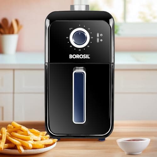 Borosil Best Air Fryer | 4 in 1 Function with QuickFry Technology, Auto Off Function | Air Fryer for Bake, Grill, Roast, Reheat etc. | 90% Less Oil | 2 Year Warranty | Black (3.6 L)
