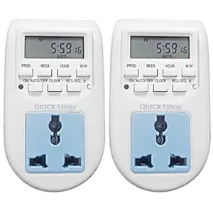 Quick Sense | 230V 24x7 Digital Programmable Timer Socket Plug | Energy Saving Smart Timer Switch for Appliances | 1000W Load | Indian 3-Pin Plug | Pack of 2