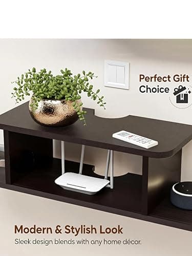 NOYOTA Wooden Floating TV Entertainment Unit - Wall Mounted Stand for Set Top Box, Wall Hanging Storage Shelf/Cabinet/Rack for Home, Bedroom, Living Room – Brown 5