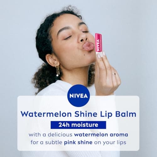 NIVEA Watermelon Shine 4.8g Lip Balm|24 H Melt in Moisture Formula|Natural Oils|Glossy Finish,4.8 g (Pack of 1) 4