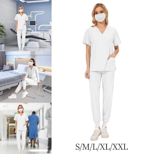 BNF® Women Scrubs Sets Female Nurse Top Pants with Pockets Elastic Waist Workwear S|Clothing, Shoes & Accessories | Uniforms & Work Clothing |Sets|1 Set Nursing Scrub Uniform 5