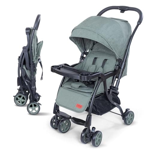 Luvlap Sunshine Plus Stroller/Pram with Reversible Handlebar, 5 Point Harness, 3 Level Recline Adjustment, Compact and Easy Fold, for Newborn Baby/Kids, 0-3 Years (Light Green)
