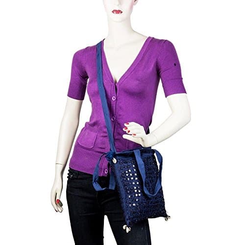 Little India Mirror Work Navy Blue Sling Bag 10"x12"x2" 3