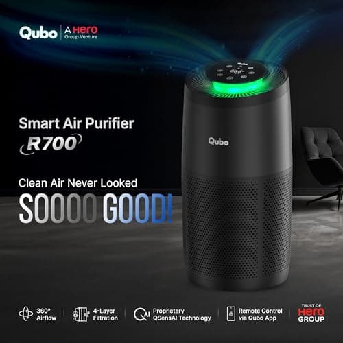 Qubo Smart Air Purifier R700 for Home by Hero Group | 700 Sq Ft | 99.99% Allergen Removal | HEPA H13 | 9000 Hrs Filter Life | App & Voice Control | Energy Saving | Ultra-Quiet BLDC Motor 2