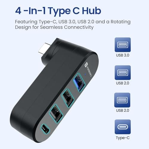 Portronics Mport Spin C, 4-in-1 Rotating USB Hub with Type-C Connector, USB 3.0, 2X USB 2.0 & Type-C Data Port, 180° Rotational Design, High-Speed Data Transfer, Plug & Play, Compact & Portable 2