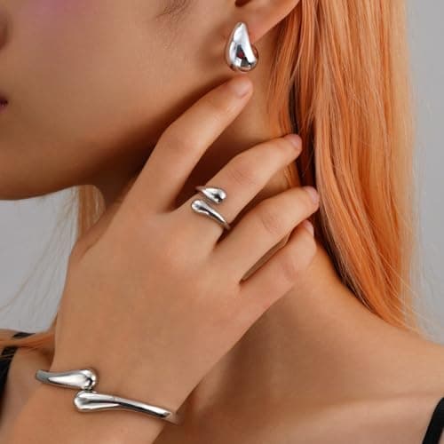 Shining Diva Fashion Latest Stylish Design Silver Plated Bracelet Earrings Ring Jewellery Set for Women (rrsd16630s) 3