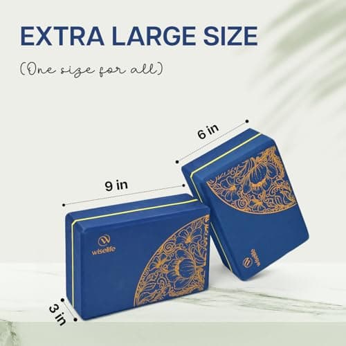 WiseLife Printed Yoga Blocks | Yoga Brick (Pack of 2, Extra Large Size), High-Density EVA Foam Soft Surface for Balance, Support & Performance, Strength Training Exercise (Midnight Blue) 2