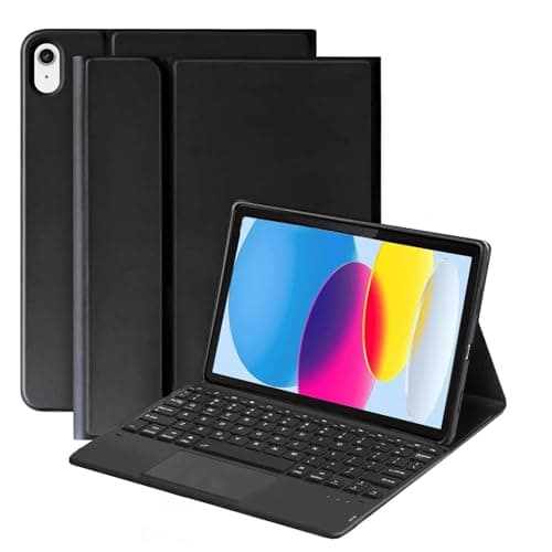 BESTOR Bluetooth Touchpad Keyboard flip case Cover for 10th Gen with Pencil Holder Bluetooth Laptop-Size Tablet Keyboard Compatible with iPad, Laptop, Tablet (Black)
