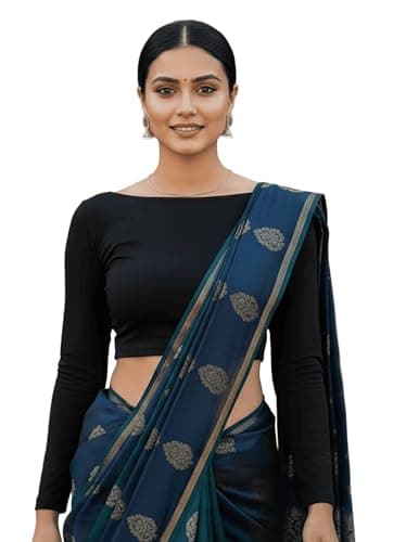 Women's Black Boat Neck Full Sleeve Cotton Crop Top's|Choli Blouses for Women's|Readymade Blous and Croptop for Saree