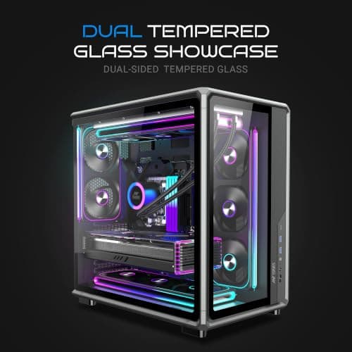 Ant Esports Crystal X8 Frame Gaming Cabinet | ATX Mid Tower | Dual Chamber Panoramic Tempered Glass | 8X 120mm Pre-Installed ARGB Fans (Mono Fan Frame) | Reverse Blade Intake | BTF Support | Black 2