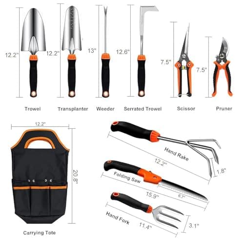 HASTHIP® 10Pcs Gardening Tools Set - Heavy Duty Stainless Steel - Gardening Tools Kit for Home Garden - Plant Cutter for Home Garden - Manual Planting Tools with Tool Bag - Suitable for Patio & Lawn 2