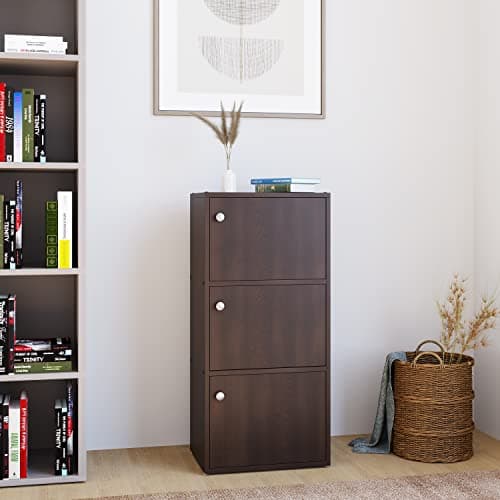 Nilkamal Troy Engineered Wood Book Shelf | Book Cabinet with 3 Compartment Storage |New Wenge