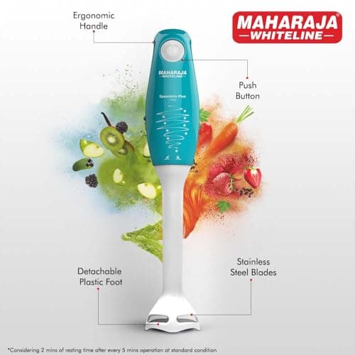 Maharaja Whiteline Speedmix Plus Hand Blender with Stainless Steel Blades | Long Lasting Performance with 175 Watts Motor | Detachable Plastic Foot | 2 Year warranty (Turquoise Blue & White) 4