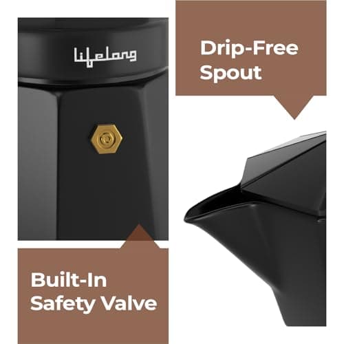 Lifelong Moka Pot 300ml Coffee Maker | 6 Cup Stovetop & Induction Espresso Maker | Coffee Maker for Home | South Indian Kaapi Maker | For Ground Coffee, Coffee Beans & Pepper | Cool Touch Handle 2