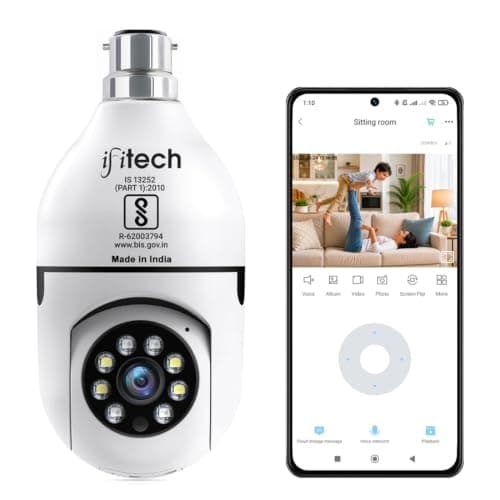 IFITech FTY-HD Smart Wi-Fi CCTV Home Security Camera | Indoor 360° Smart CCTV Camera | Bulb Camera | 256GB SD Card Support (Not Included) | Perfect for Home, Office Monitoring