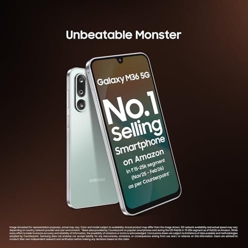 Samsung Galaxy M36 5G Mobile (Serene Green, 6GB RAM, 128GB Storage) | Google Gemini | Without Charger Care Services Damage Protection Plan for 1 Year 2