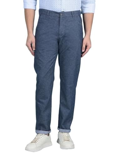 Crimsoune Club Men's Navy Blue Linen Trousers (34)
