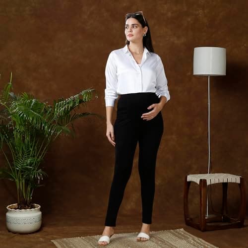 MomToBe Women's Cotton Maternity Classic High Rise Leggings/Pregnancy Bottoms for Pre and Post Pregnancy (Black, XX-Large) 4