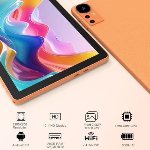 CUPEISI 10" Android 15 Tablet, 20GB RAM+128GB ROM/2TB Expandable for Tablet PC, 2 in 1 with Keyboard, 2.0GHz Quad Core HD CPU, Google 5G WiFi 6 BT 5.0 Certified 4