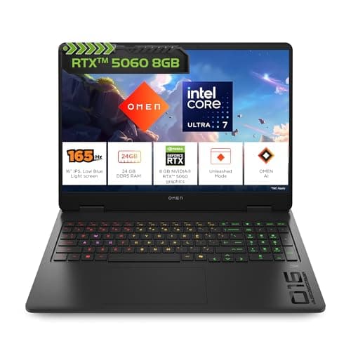 HP Omen, Intel Core Ultra 7 255H, 8GB RTX 5060 (24GB DDR5, 1TB SSD) 165Hz, 2k WUXGA, 3ms, 400 nits, 16''/40.6cm, Win11, M365* Office24, Black, 2.42kg, an0015TX, RGB, Gaming Laptop
