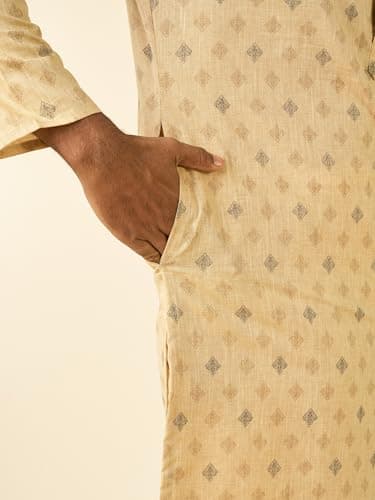 DIWAS BY MANYAVAR Men's Cotton Blend Ethnic Motifs Printed Full Sleeves Kurta (Beige,M) 3