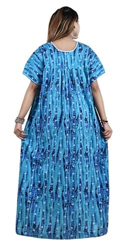 Bejod's Collection Women's Nighty Women Cotton Maxi Nightdress – Printed Floral Full-Length Nightgown, Plus Size Loose Fit Sleepwear Summer Nightwear for Women XL-3XL (Blue, XXL) 2