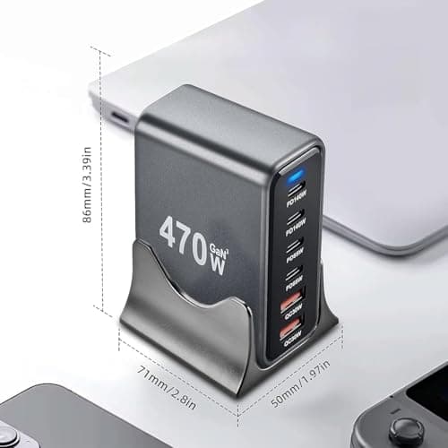 MX 470W USB C Charger Block GaN III USB Desktop Charging Station 6 Port GaN Desktop Charger, USB C Charging Station 140W Type C Laptop Charger Adapter Compatible with MacBook, Tablet & Mobile Phones 5
