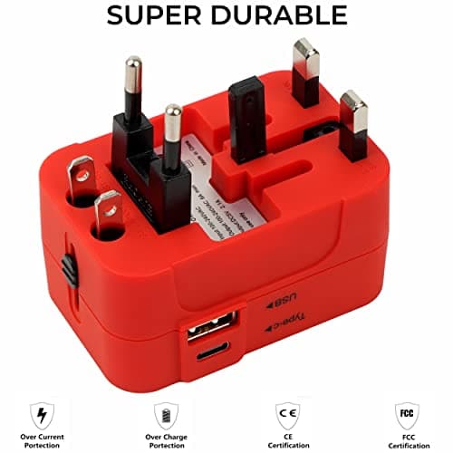 rts 224+ Countries Universal Travel Adapter with USB-C Type C & USB International All in One Travel Adapter, Universal Travel Essentials with 2.4A Universal Adaptor, for Phone, Laptop, Mobile, Tablet 2