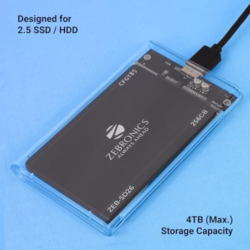 Zebronics 2.5" SSD/HDD Enclosure, Max. 4TB Storage, Upto 5Gbps Transfer Speed, Tool-Free Slide Design, USB to Micro B Connector, Windows, Mac, Linux Support, Transparent Case (CSH101) 4