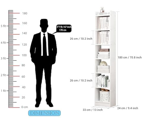 Lukzer 6-Layer Engineered Wood Bookshelf Multipurpose Storage Rack & Display Organizer for Home, Office & Kitchen | MR-005/White | Open Shelving Unit for Books, Décor & Essentials (180x33x24 cm) 2