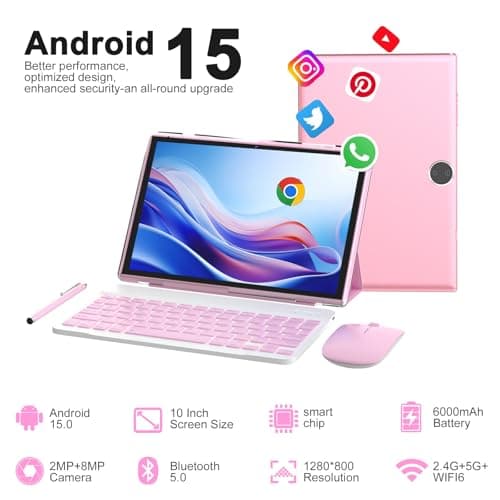 BYANDBY Andriod 15 10" Tablets, 2 in 1 Tablet, Quad-Core Processor, 32GB + 8GB + 1TB Expandable, 5G Wi-Fi 6, BT, Dual Camera, IPS Touchscreen, Gaming, GMS Certified 4