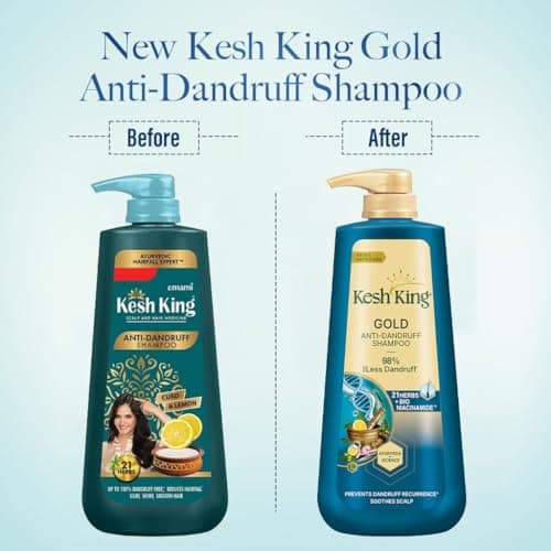 Kesh King Gold Anti-Dandruff Shampoo with 21 Herbs + Bio Niacinamide for Men & Women I 99% Users saw reduced dandruff in 2-weeks* I Eliminates dandruff & maintains scalp moisture, 1000ml 2