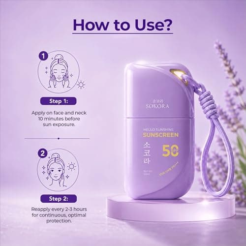 Sokora Sunscreen SPF 50 PA+++ Broad Spectrum UVA/UVB & Blue Light Protection Brightening UV Defense Lightweight, Non-Greasy, No White Cast Daily Face Sunscreen for All Skin 50 ml 5