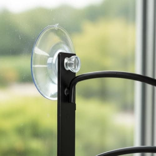 Ojiva® Drill-Tool-Less Installation Wrought Iron Bird Feeder Hanger Simple Lines Design Double Suction Cup Wall Bracket Multi-Purpose Window Suction Cup Hook for Gardeners, Balcony, Garden, Patio, 2