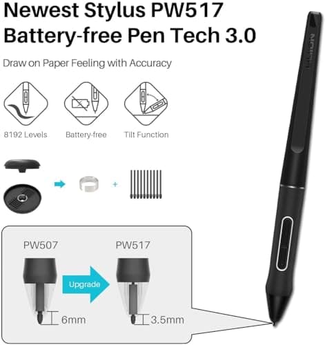 HUION Kamvas 13 Graphic Pen Tablet with Screen | 13.3 Inch Full HD IPS Display | Battery-Free Stylus PW517 | 8192 Pressure Levels | 120% sRGB | Tilt Support | USB-C Drawing Tablet | (Black) 4