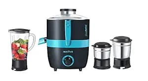 ACTIVA Juicomatic Powerful 600 Watts Juicer Mixer Grinder, 3 Jars Blending, Grinding & Chutney, Leak Proof & Air Tight, Stainless Steel Blade, Shock Proof Body, Safety Locks, 2 Years Warranty - Black