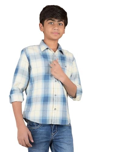Crimsoune Club Boy's Blue Checked 100% Cotton Shirt (5-6Y)