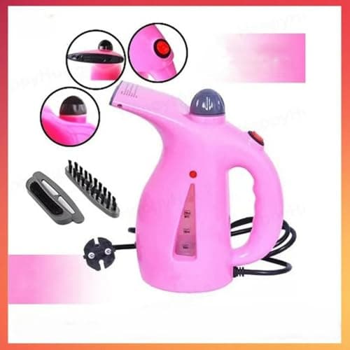 B W Portable Handheld Garment Steamer, Pink, Multi-Function Clothes Iron with Adjustable Settings, Includes Brush Attachments, Electric Fabric Steamer for Home and Travel 3