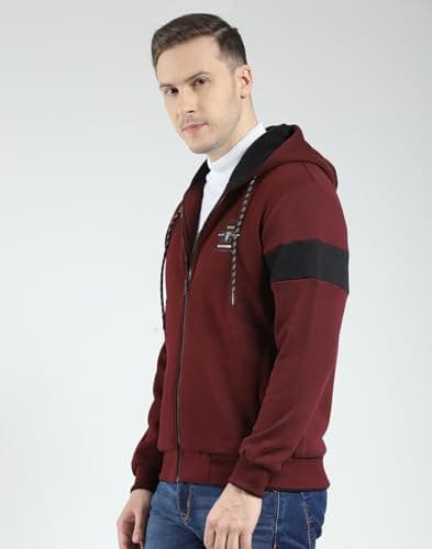 Monte Carlo Men's Regular Fit Hooded Sweatshirt | Solid Pattern | Full Sleeve | Stylish Winter Wear Hoodie for Men Wine M (Pack of 1) 2