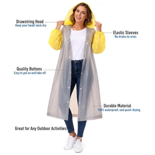 Eco-Friendly EVA Poncho Raincoat for Men & Women, Lightweight Waterproof Coat with Hood, Adjustable Drawstring, Button Closure Reusable & Durable Outdoor Rainwear Multicolor 2