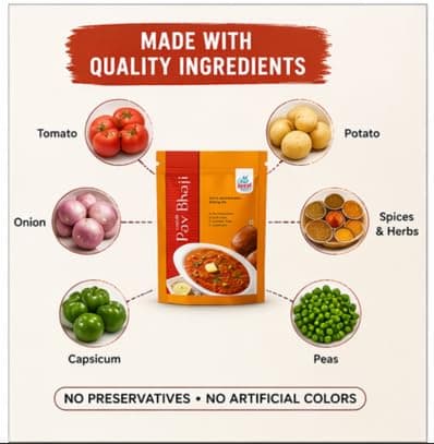 Raeat Instant Pav Bhaji – Ready to Eat Meal | Just Add Hot Water | Street Style Pav Bhaji | No Preservatives | Quick Veg Meal | Travel Friendly (Serves 2) 5