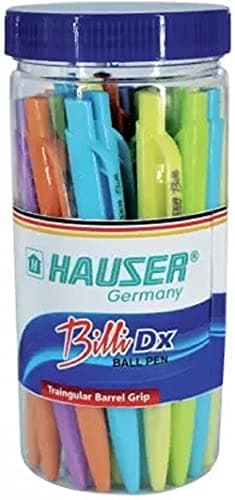 Hauser Billi 0.5mm Ball Pen Jar | Retractable Mechanism With Comfortable Grip | Smudge Free & Smooth Writing Experience | Refillable | Blue Ink, of 25 Pens