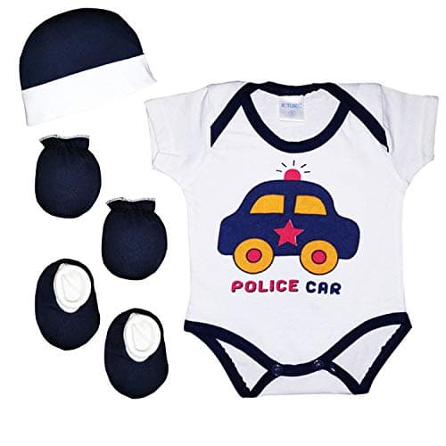 BUTUNU Newborn Girls Boys Cotton Romper Infant Bodysuit Cap Mittens Booties Combo Set Pack of 2 4