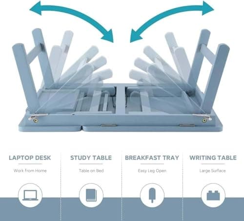 Intrahuas Wood Extra Large Multi Tasking Height Adjustable Foldable Portable Laptop Table, Activity Table/Study Table/Writing Study On Bed Table for Home(Blue) 4