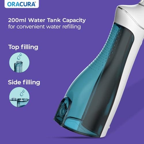 ORACURA® Smart PLUS Water Flosser® OC200 LITE White with 2 Nozzle tips | Portable & Rechargeable | Custom 8 Water Pressure Settings | 200ml Water Tank Capacity | IPX7 Waterproof | 365 Days Warranty 3