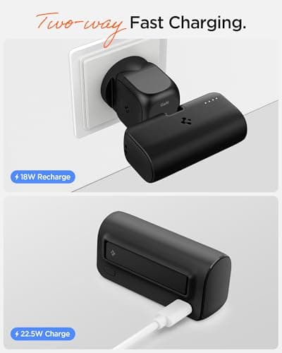 Spigen ArcPack 5000mAh Power Bank with Built-in Foldable Type-C Connector and Stand, 22.5W Fast Charging, 1 USB-C Connector, 1 USB-C Port - (ABS + PC | Black) 3