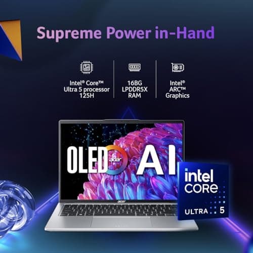 acer Swift Go 14, AI PC, Intel Core Ultra 5 125H, Office 2024 + M365 Basic, 16GB LPDDR5X/512GB SSD, 14-inch OLED WQXGA /1440p Camera, Win 11 Home, Pure Silver, 1.3 Kg, SFG14-73, Premium Laptop 4