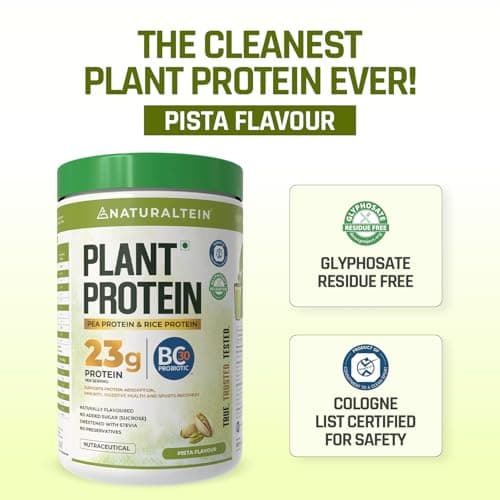 NATURALTEIN Plant Protein | 23g Clean Vegan Protein with BC30 Probiotic | Natural Pista Flavour | Supports Strength, Energy & Gut Health | No Added Sugar, 100% Natural & Easily Digestible 3