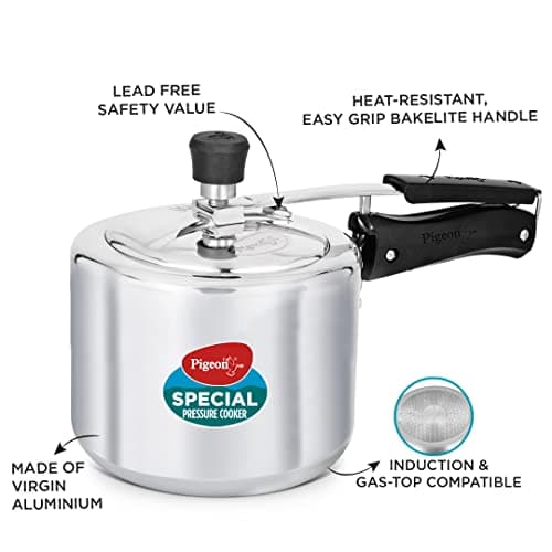 Pigeon by Stovekraft 12261 Induction Base Inner Lid Aluminium Pressure Cooker, 3 Liters, Silver 4